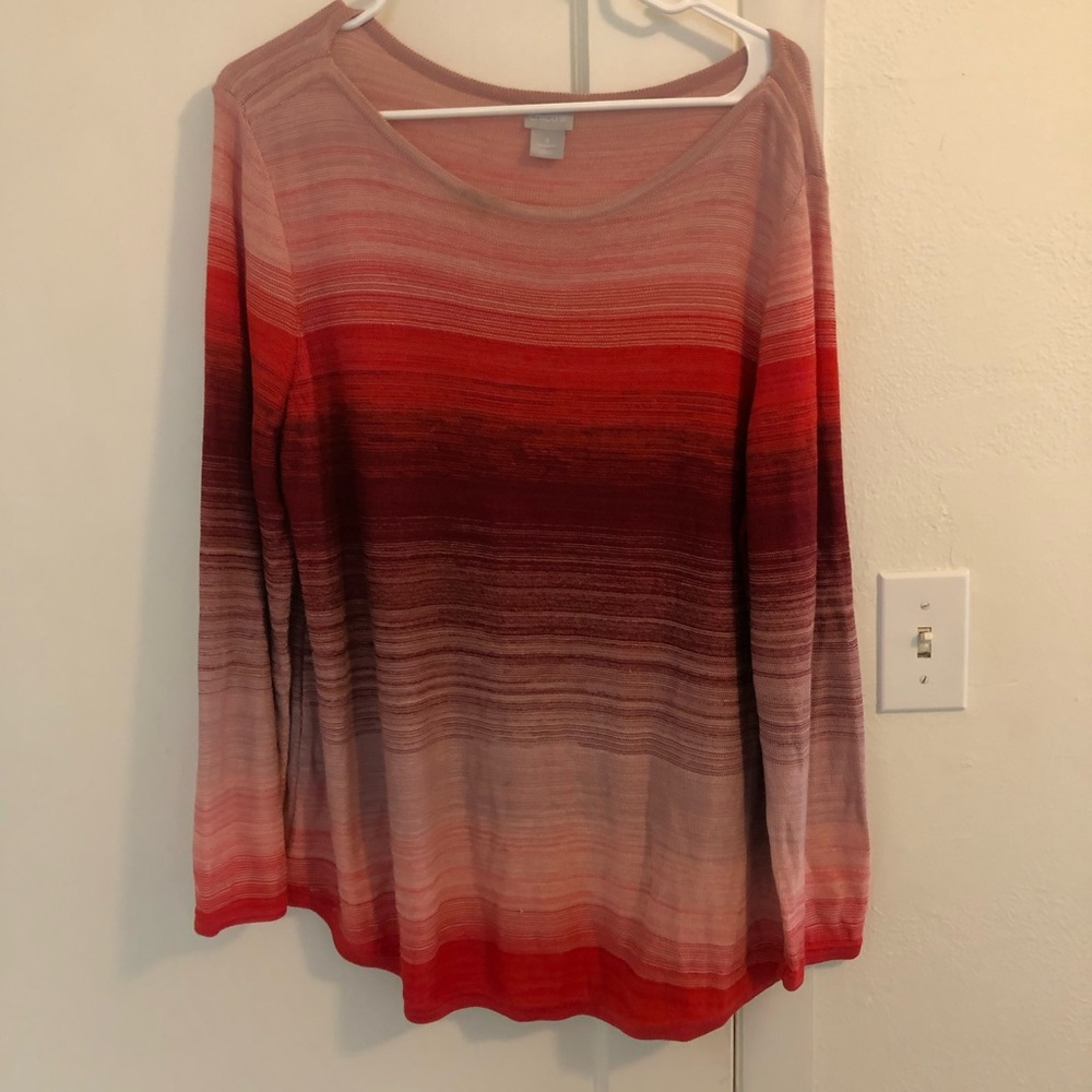 NWOT Chico’s Long Sleeve Red and pink striped Shirt
